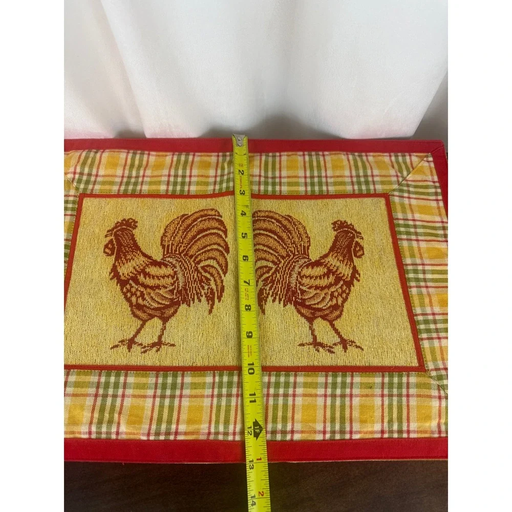 VTG Set of FOUR Red Yellow Plaid Rooster Tapestry Placemats 19